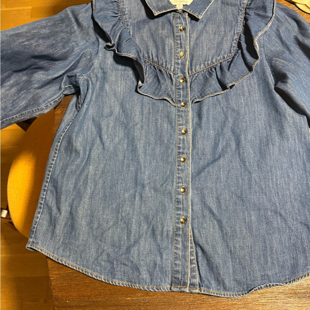 Intermix Denim Ruffle Blouse size S